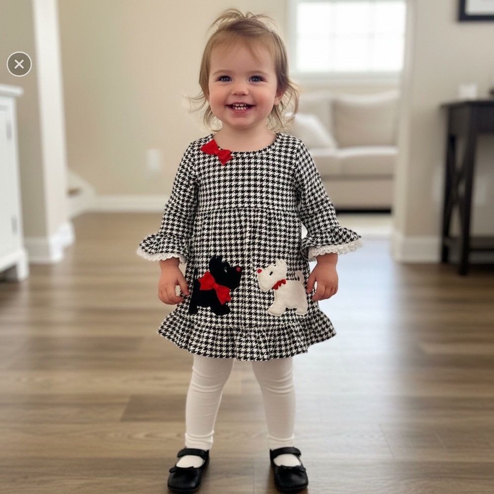 Size 6-12 Months Toddler Girls Rare Editions Black & White Houndstooth Dress